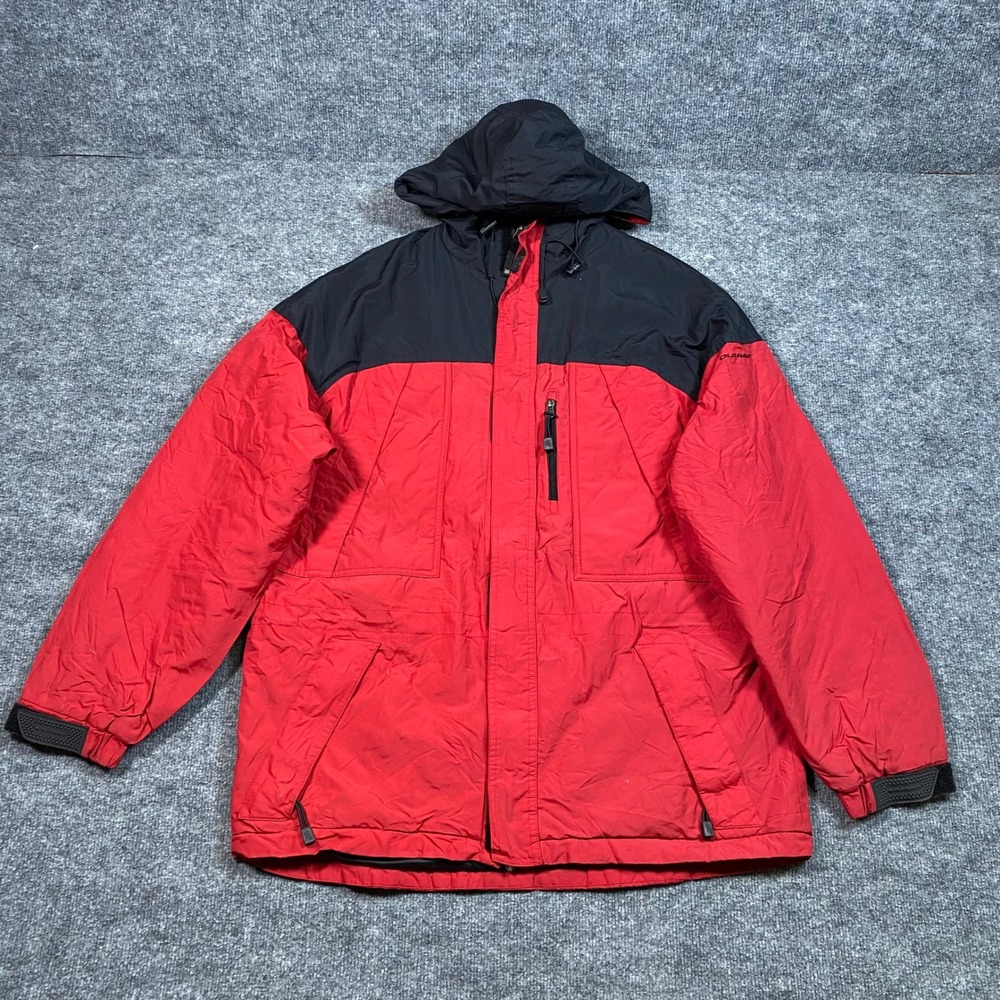 Old Navy Mens Red Black Hooded Technical Winter Parka Jacket Fleece Lined XL